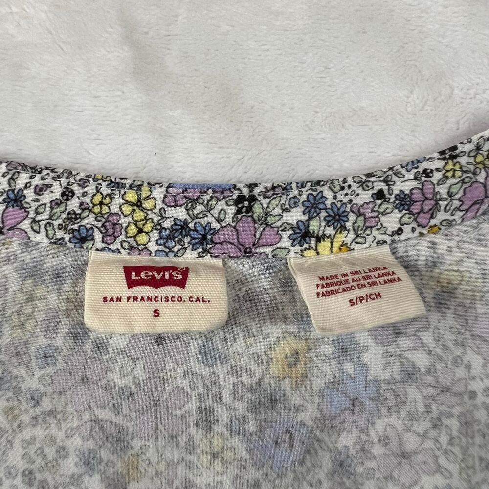 Levi's V-Neck Ditzy Floral Print Crop Button Up Blouse Size S Puff Sleeve Boxy - Picture 7 of 12